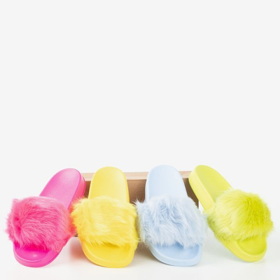 Papuci verde neon cu blană Millie - Încălțăminte