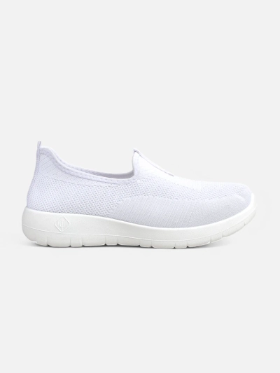 Pantofi slip-on de damă albi Callista din țesătură respirabilă cu toc plat