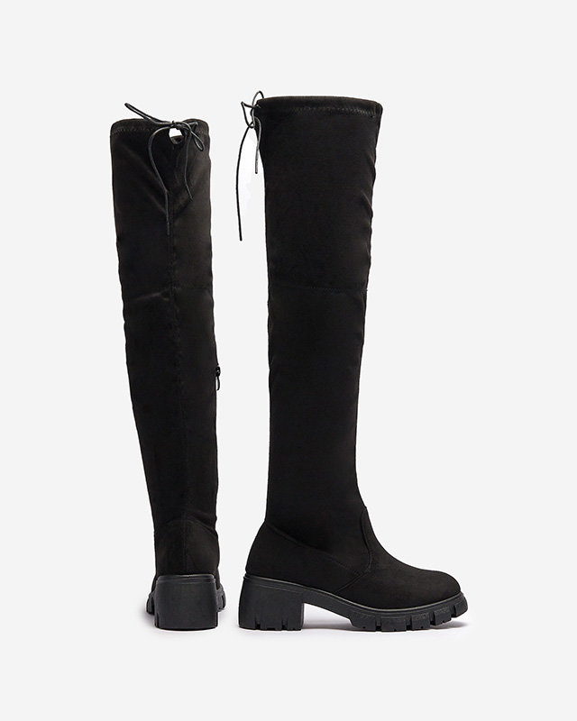 OUTLET Cizme negre de damă până la genunchi, pe post de toc Wersetfa- Footwear