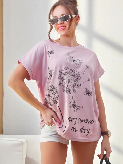 Tricou din bumbac pentru femei Royalfashion cu păpădii și un fluture