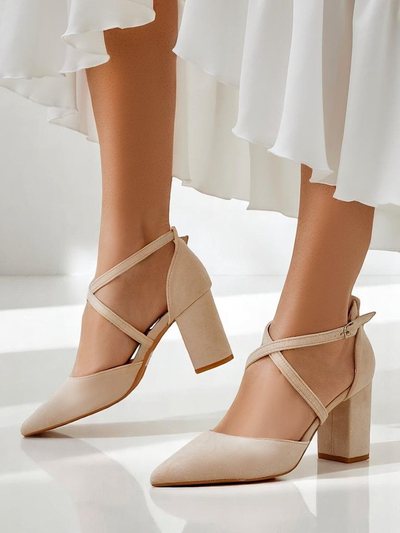 Royalfashion pantofi cu toc bloc din piele întoarsă ecologică pentru femei, cu barete Kanastru