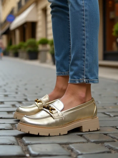 Royalfashion Mocasi pentru femei placate cu aur Goldlove