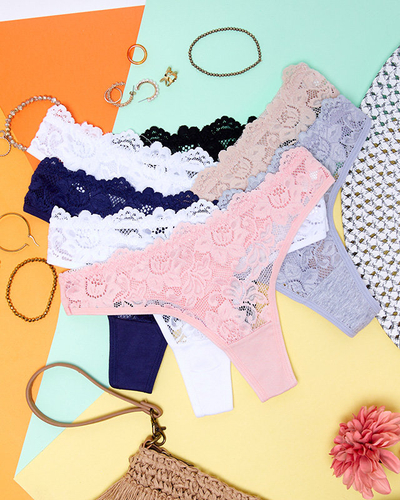 Un set de chiloți tanga de damă din bumbac cu dantelă 7 / pachet - Lenjerie intimă