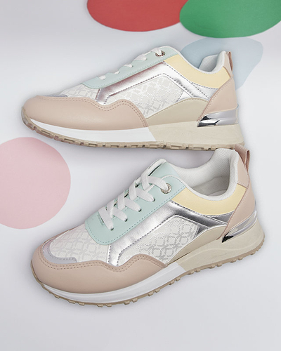 Pantofi sport cu șiret bej și roz de damă Mnerio- Footwear