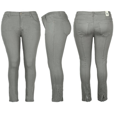 Szare jeansy z wysokim stanem PLUS SIZE - Spodnie