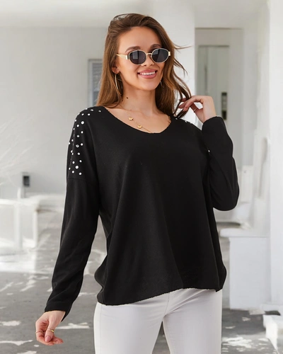 Pulover subțire din viscoză pentru femei Royalfashion cu strasuri pe umeri