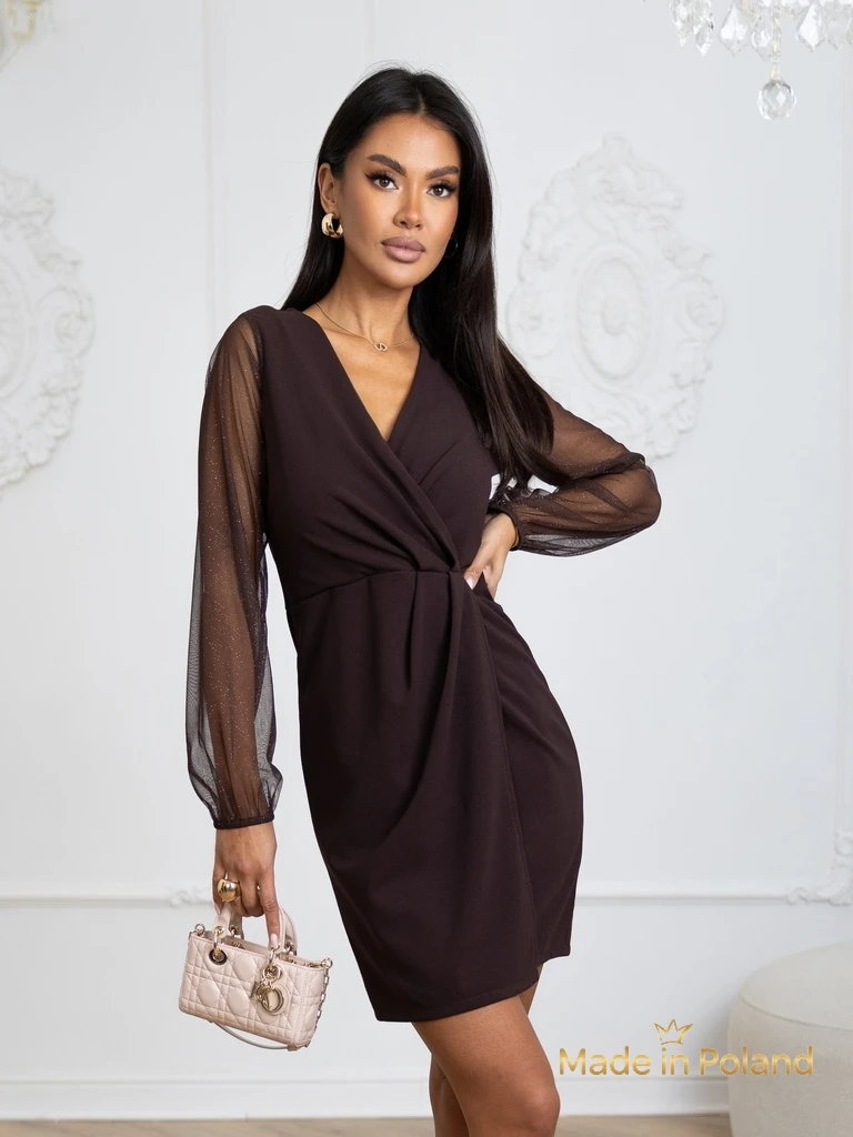 Rochie mini elegantă de damă cu mâneci din plasă Melisa