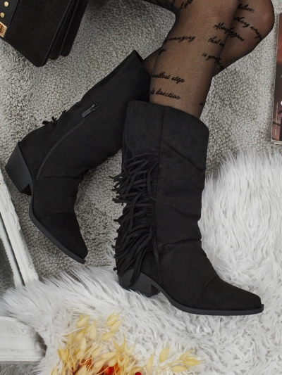 Botine cowboy de damă cu toc și franjuri Selva