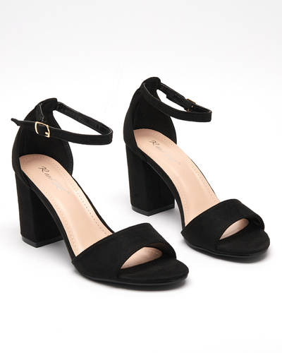 Sandale de dama negre din piele intoarsa pe stalp Mokafi - Incaltaminte