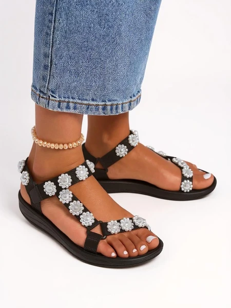 Sandale babskie Royalfashion Perseida nwa pa platfòm ak pèl