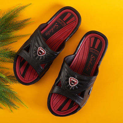 Papuci de cauciuc negru și roșu Zesov pentru bărbați - Încălțăminte