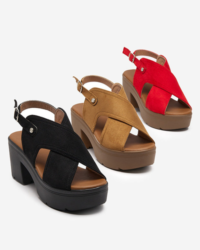 OUTLET Sandale dama din piele intoarsa ecologica camel la stalp Mihele - Incaltaminte