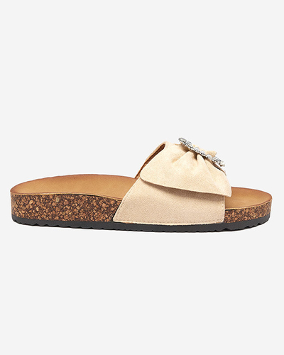 OUTLET Papuci de dama din piele intoarsa ecologica bej cu catarama Nals - Incaltaminte