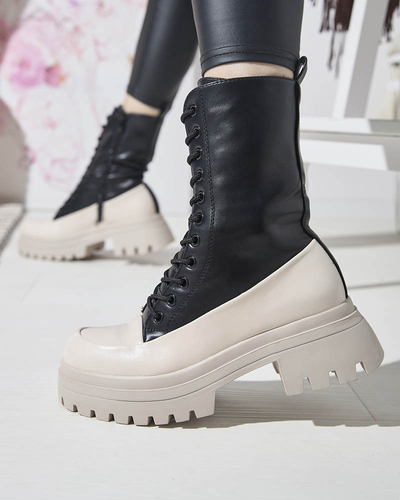 Cizme înalte de damă negre și bej Susker - Încălțăminte