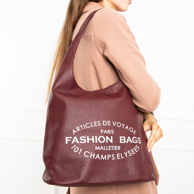 Geantă shopper de damă maro cu inscripții - Accesorii