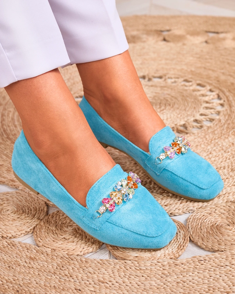 Royalfashion Mocasini pentru femei albastre cu cristale Olkeri