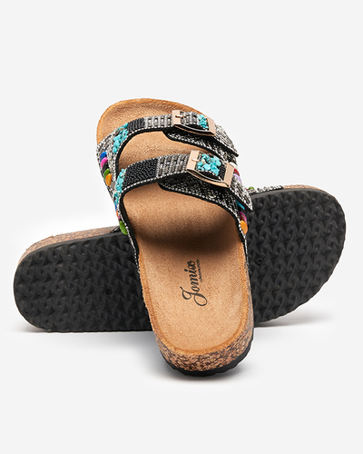 Papuci de dama negri cu pietre colorate Dusana - Incaltaminte