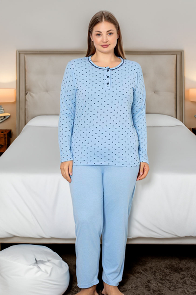 Royalfashion Pijamale Femei din Bumbac 2-Piese cu Print in Forma de Inimă Mărime Mare