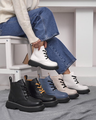 Cizme negre de damă din piele ecologică cu talpă solidă Getys - Încălțăminte