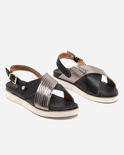 Sandale de dama negre cu centura argintie Gerii- Pantofi