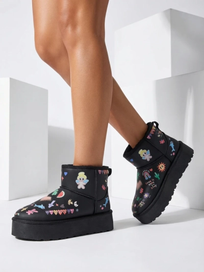 Royalfashion Ghete scurte de iarnă pentru femei în stil bocanci cu autocolante Hanaga