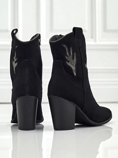 Botine cowboy de damă cu toc și inserții decorative Cendria