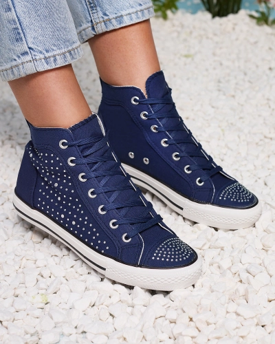 Adidași cu vârf înalt albastru marin, cu zirconii Totulu- Footwear