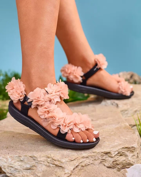 Royalfashion Sandale de damă pudrate cu flori Alferroy