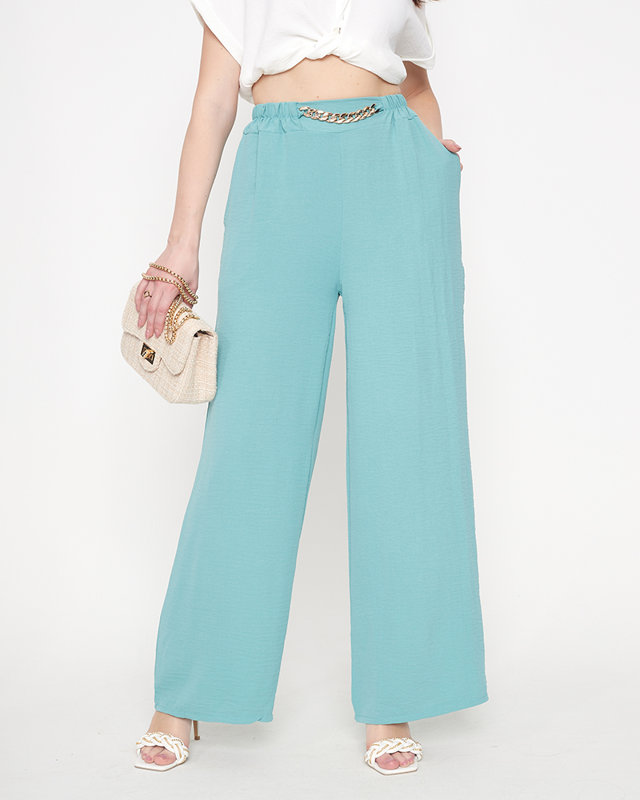 Pantaloni palazzo largi de damă verzi cu lanț - Îmbrăcăminte