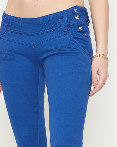 Pantaloni de damă cu talie joasă din țesătură cobalt - Îmbrăcăminte