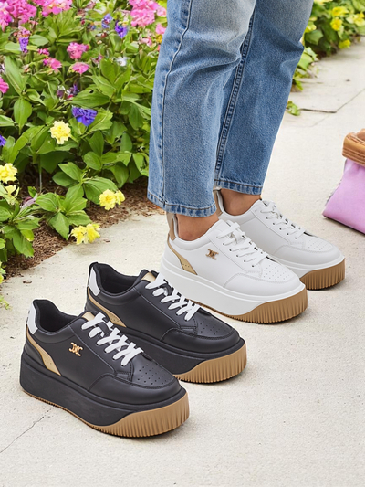 Sneakers damă Arianna Bianco cu platformă din piele ecologică de 5 cm