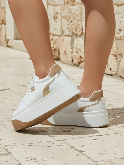 Sneakers damă Arianna Bianco cu platformă din piele ecologică de 5 cm