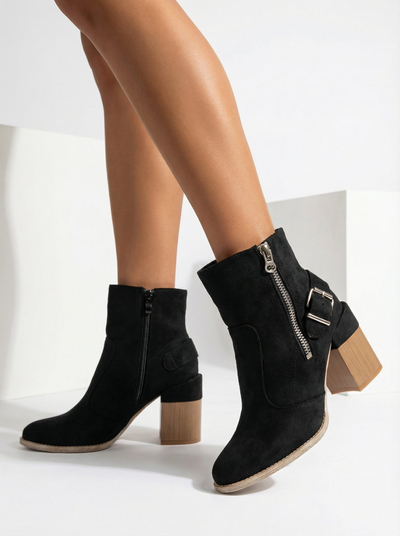 Royalfashion Cizme înalte stiletto pentru femei din piele ecologică neagră Acimra