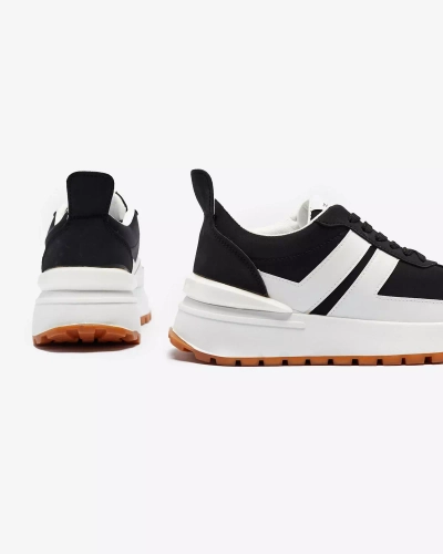 Pantofi sport pentru femei din piele ecologică de culoare neagră, cu inserții colorate Tifora- Footwear