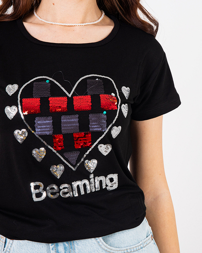 Tricou de dama negru cu imprimeu - Imbracaminte