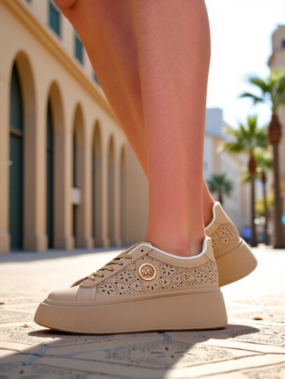 Sneakers de damă cu platformă Callista Royalfashion ecru piele ecologică