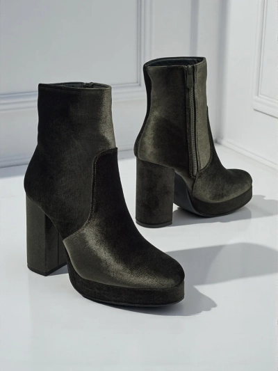 Botine de damă cu toc gros, tip velur Miss