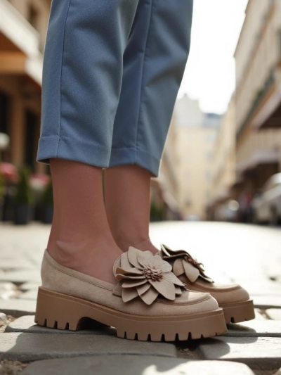 Mocăsini pentru femei Royalfashion din eco suede cu floarea Floverse
