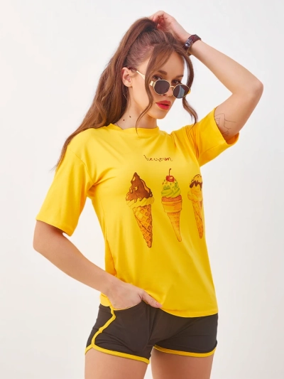 Set sport Royalfashion pentru femei, cu tricou și pantaloni scurți, Înghețată