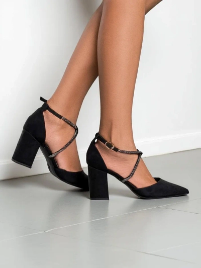 Pantofi cu toc din ecosuede Royalfashion pentru femei cu bretele Eurole