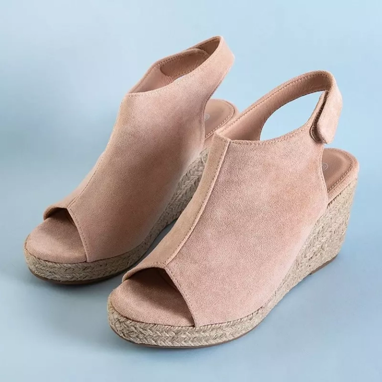 Sandale cu toc de piele ecologică pentru femei bej Irenea - Încălțăminte