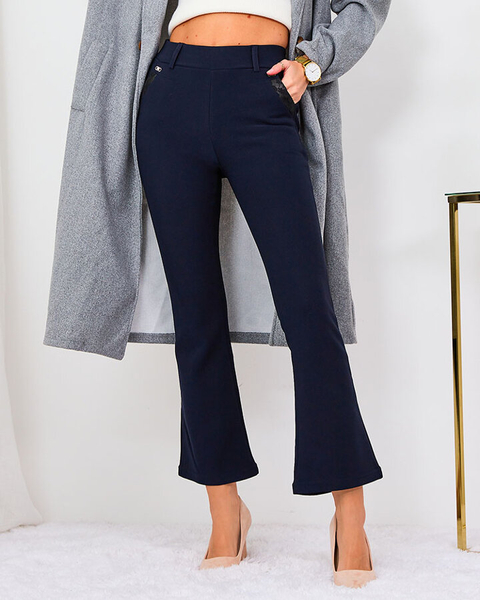 Royalfashion Pantaloni de damă din stofă albastru marin a'la bells