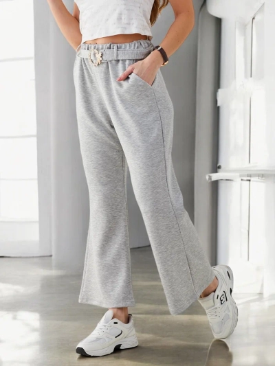 Pantaloni largi din țesătură pentru femei Royalfashion cu o curea decorativă