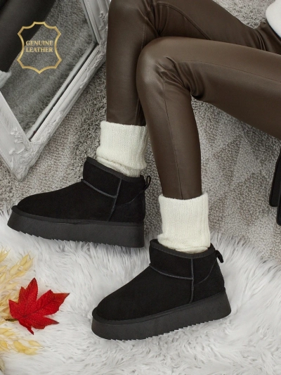 Botine scurte tip snowboots pentru femei, din piele naturală, Elunara