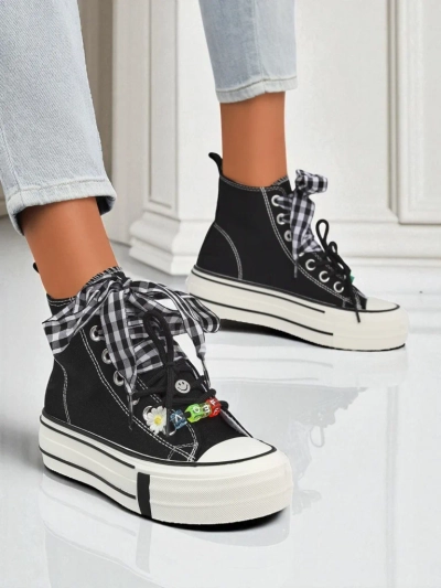 Adidași de damă Callisto Negri cu platforme din material textil și accente retro