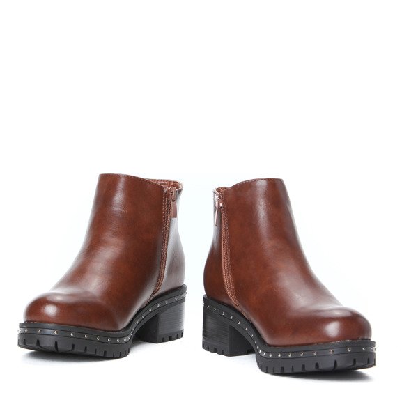 Brązowe botki na grubym obcasie Jo- Obuwie