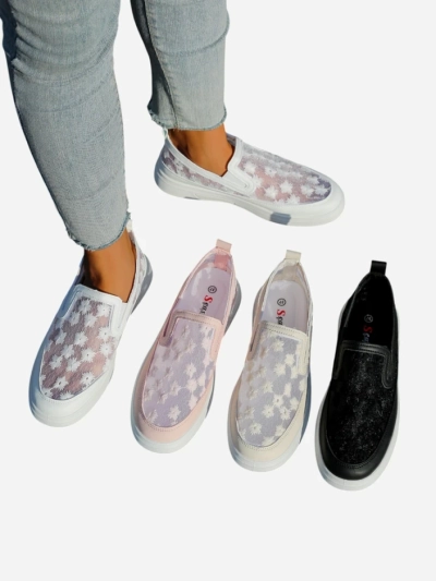 Mocasi Royalfashion pentru femei din plasă cu flori Emzos
