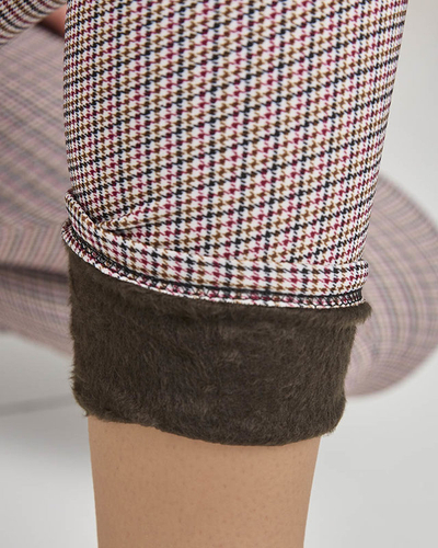 Pantaloni treggings pentru femei cu carouri maro și negru - Îmbrăcăminte