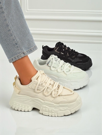 Damskie sneakersy beżowe Athenia z ekoskóry na platformie 6,5 cm