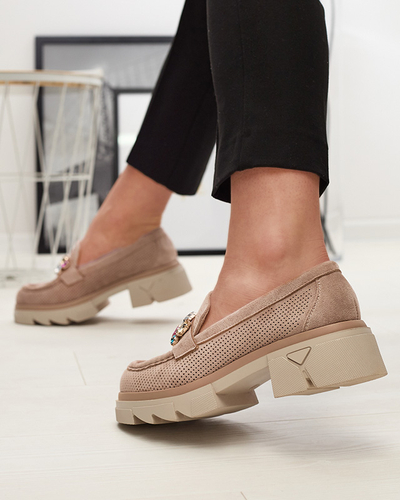 Mocasini de damă maro deschis cu ornament Bokkso- Footwear